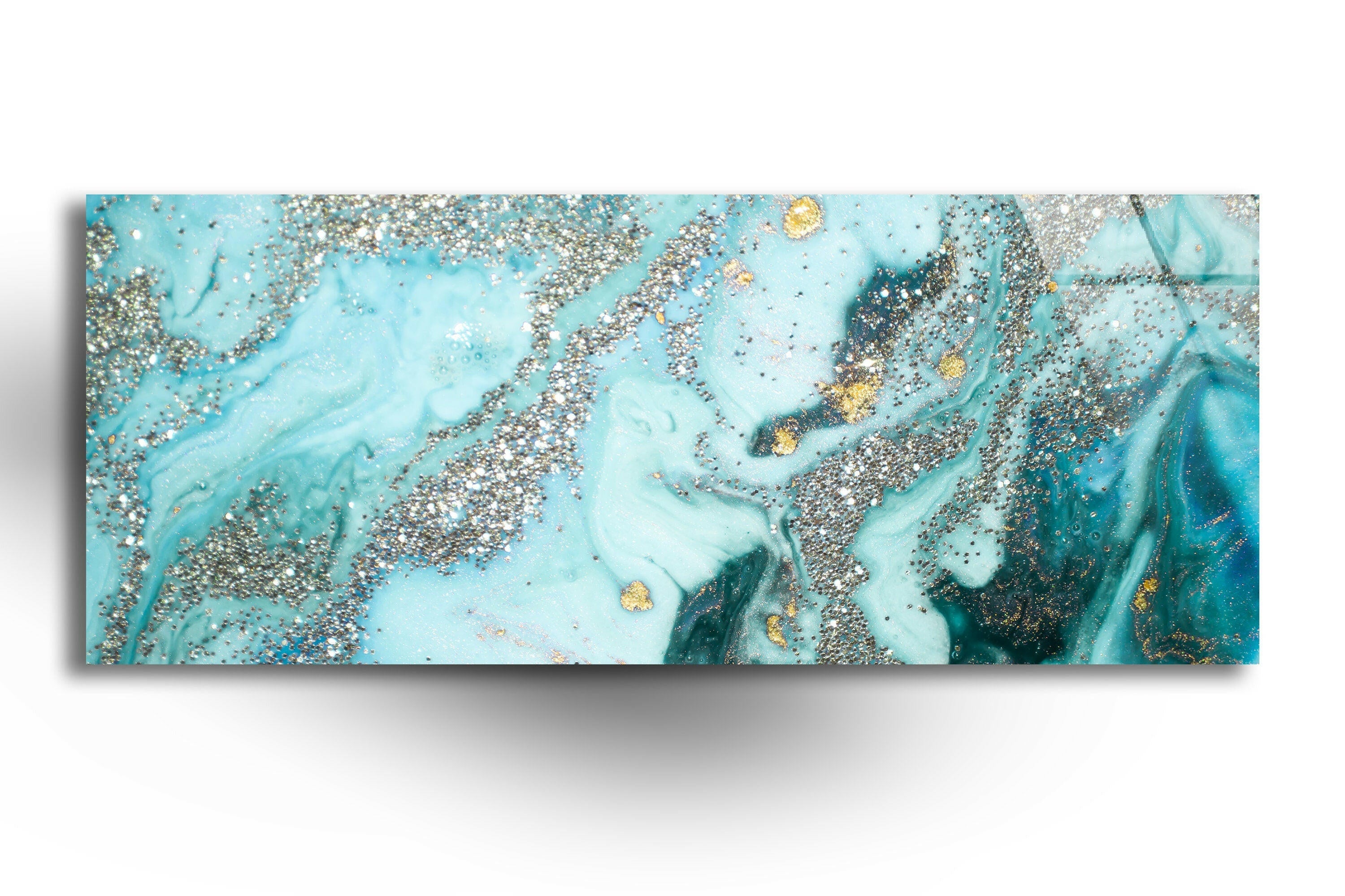 Blue Golden Decor Tempered Glass Wall Art