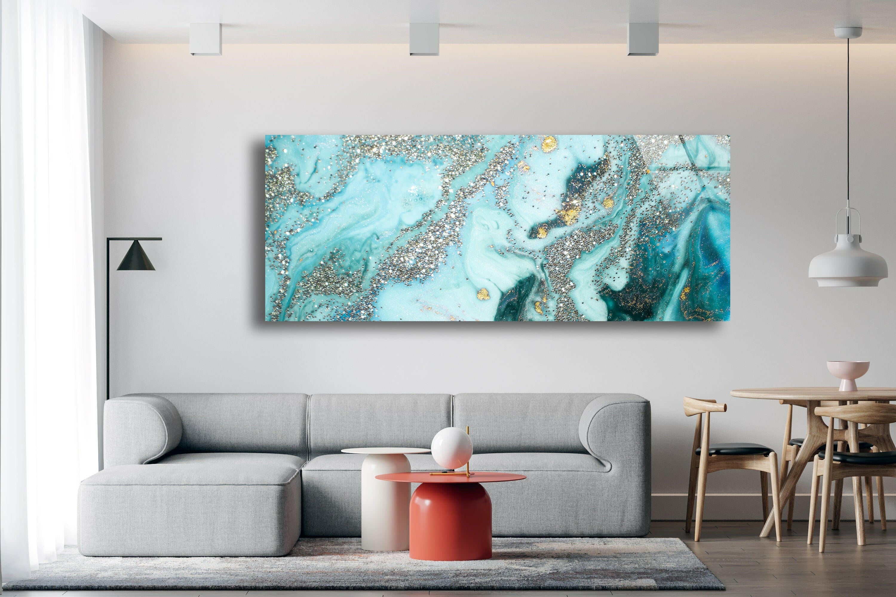 Blue Golden Decor Tempered Glass Wall Art