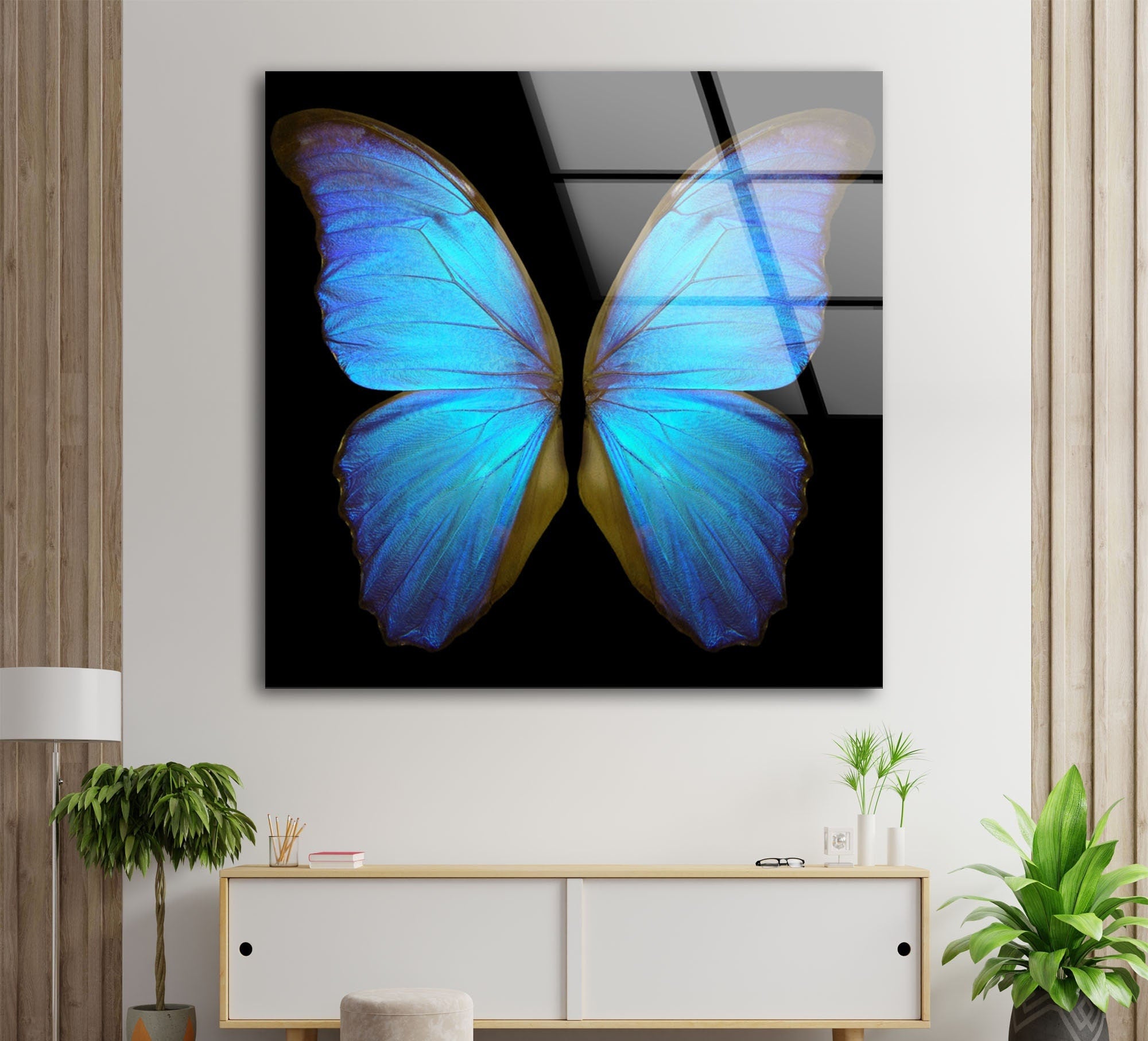 Blue Butterfly Tempered Glass Wall Art