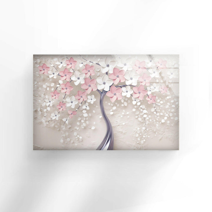 Pink Tree with Flowers Tempered Glass Wall Art - MyPhotoStation