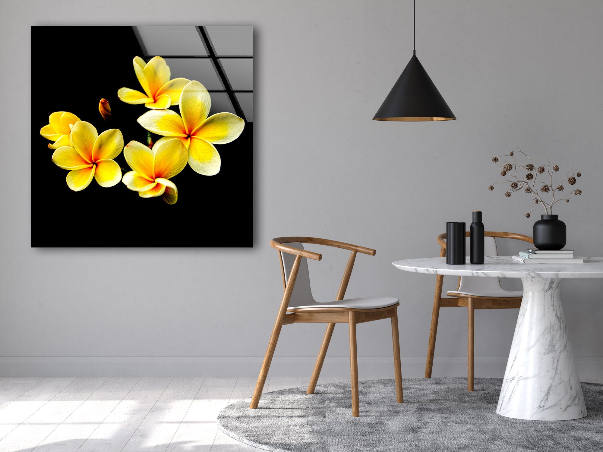 Botanical Yellow Flower Tempered Glass Wall Art