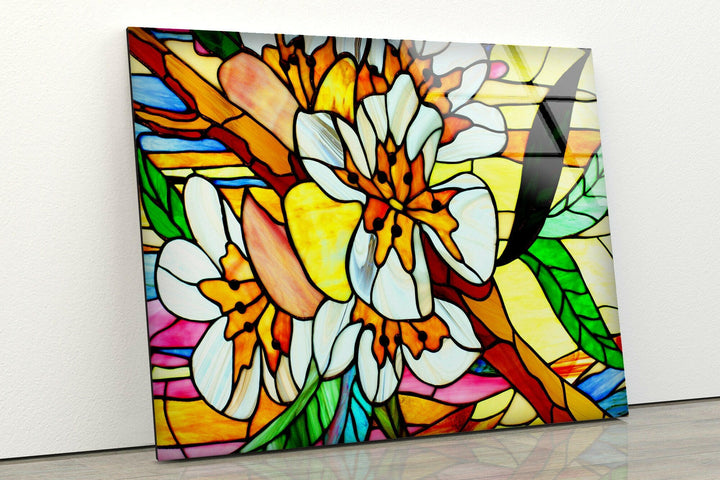 Floral Stained-Glass Window Glass Wall Art, Glass Printing Wall Art, Print photos on glass
