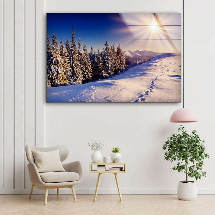 Sunshine on a Frozen Landscape – A Beautiful and Tranquil Glass Wall Art
