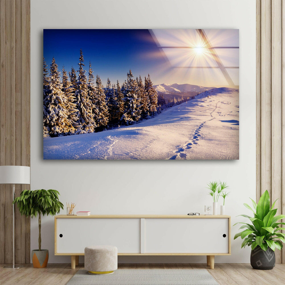 Golden Sun Over Snow-Covered Hills – A Breathtaking Landscape Print
