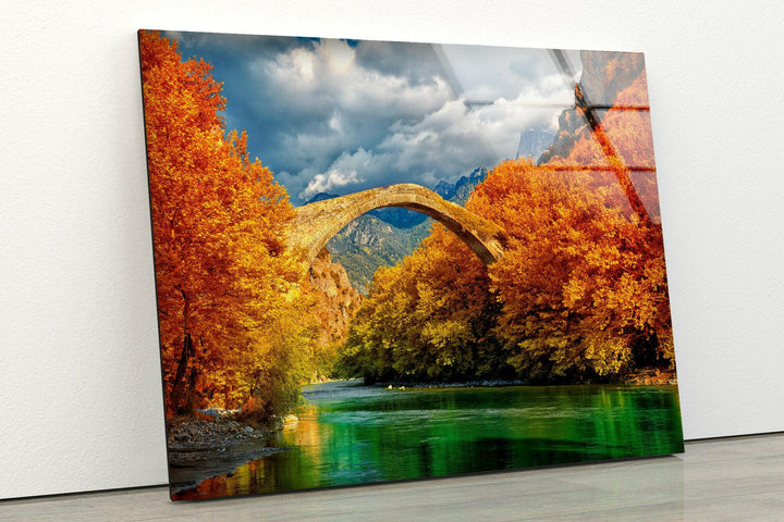Autumn Bridge Reflection – A Scenic River View in Golden Hues
