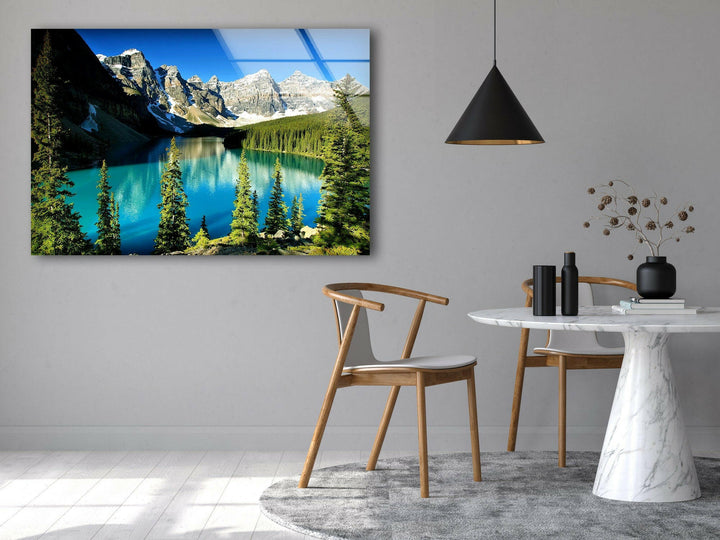 Tranquil Mountain Wilderness with Vibrant Blue Waters – A Scenic Glass Art
