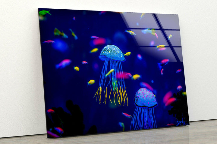 Ocean Jellyfish Glass Wall Art glass photo prints, glass picture prints
