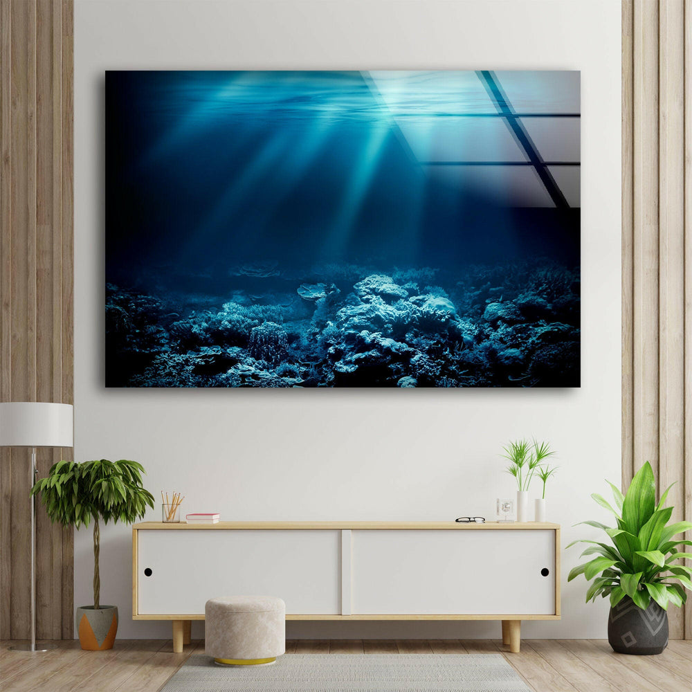 Sunlight Rays Over the Ocean Depths – A Stunning Glass Print
