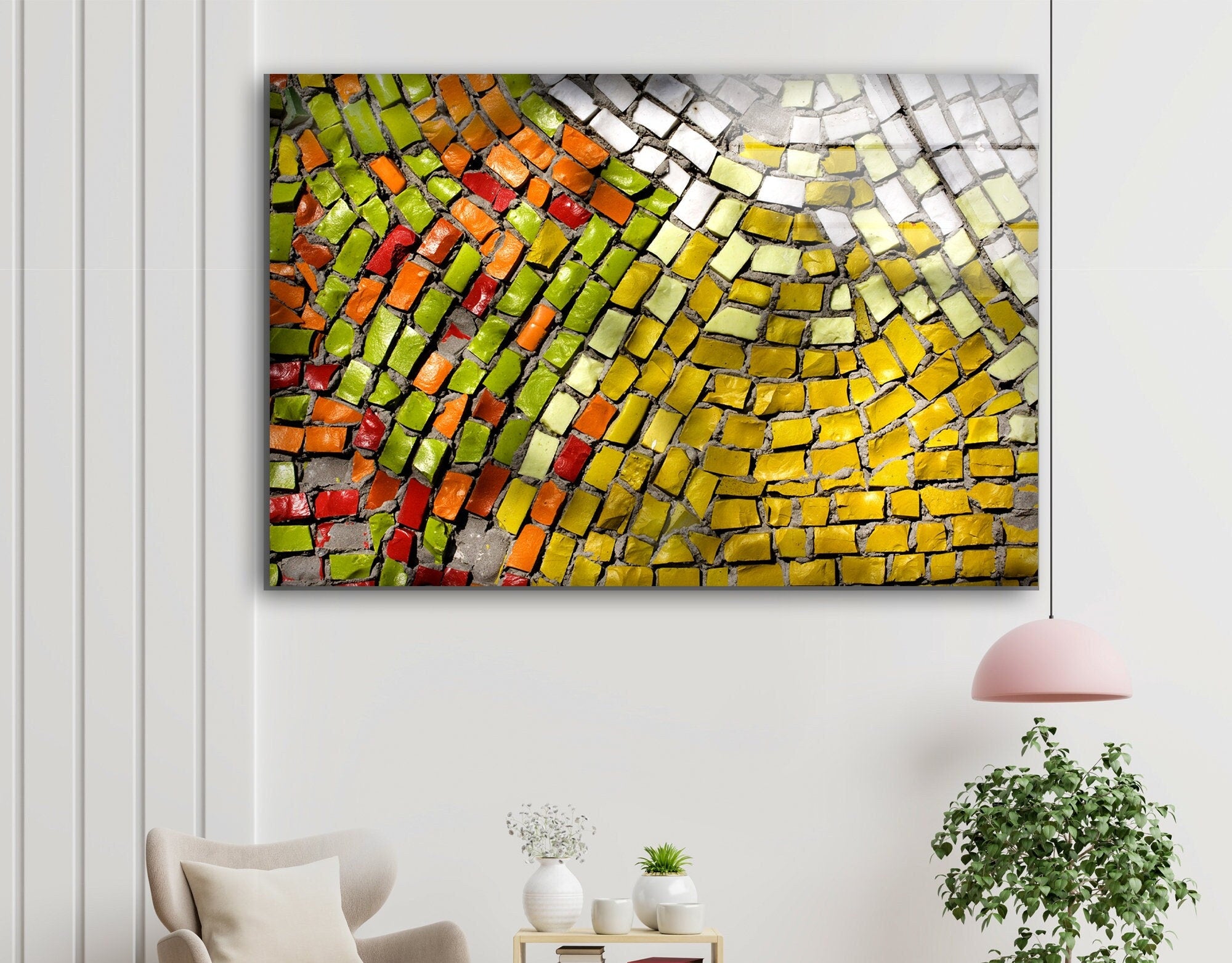 Mosaic Brick Abstract Tempered Glass Wall Art