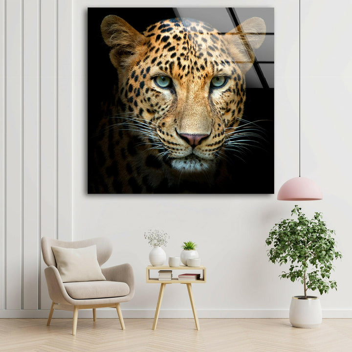 Leopard Portrait Glass Wall Art glass image printing, glass prints from photos