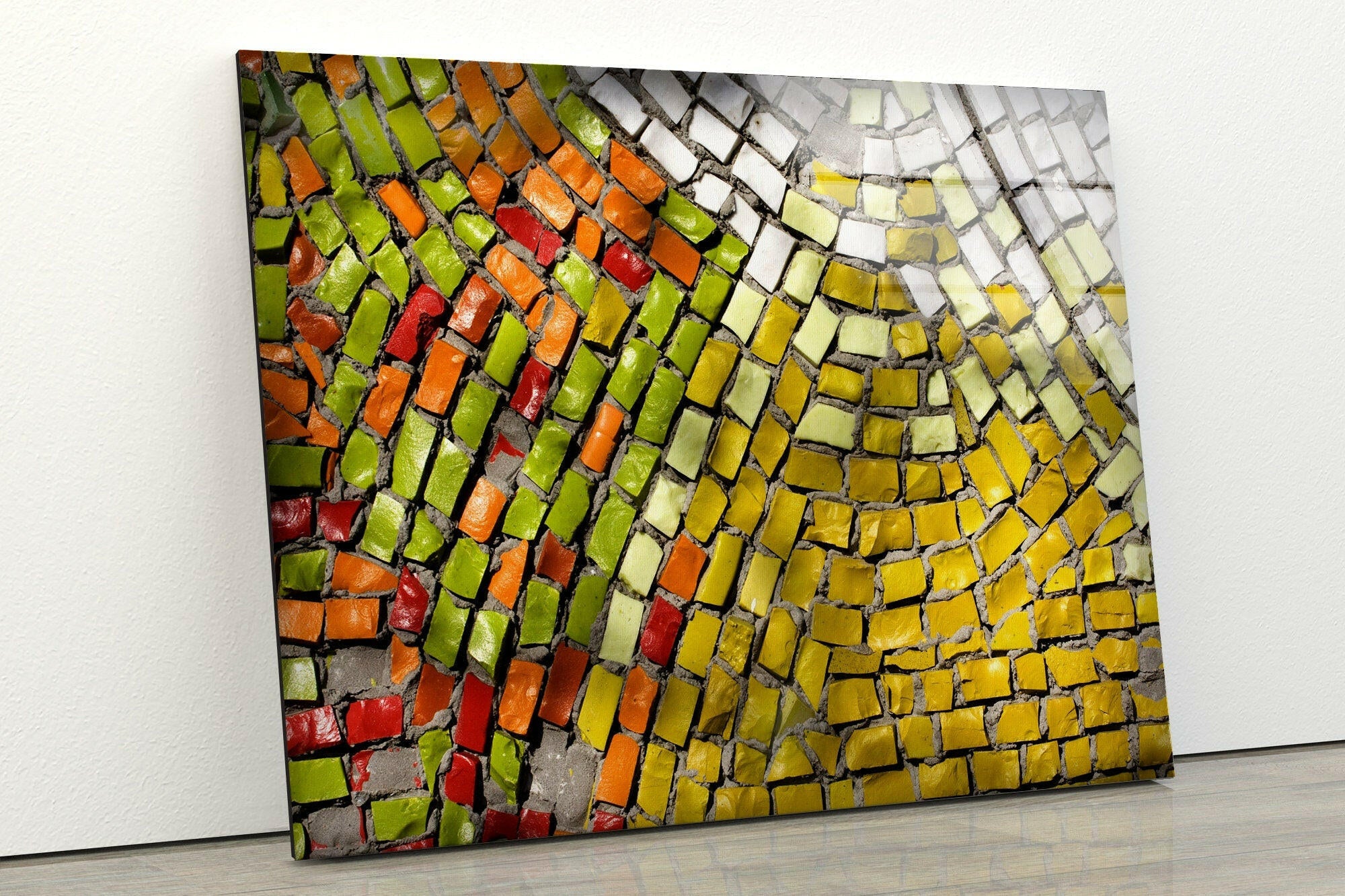 Mosaic Brick Abstract Tempered Glass Wall Art