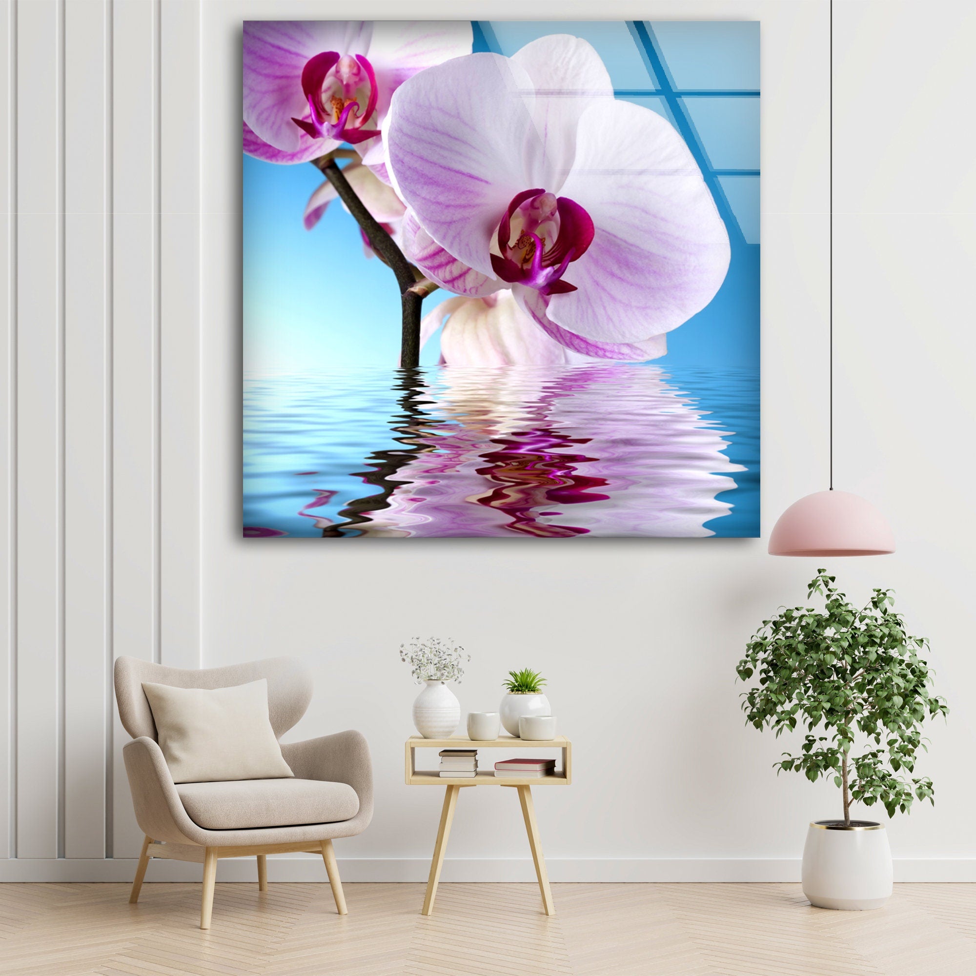 Orchid Flower Tempered Glass Wall Art