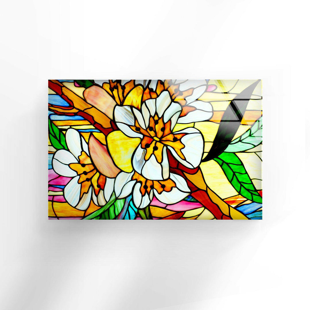 Floral Stained-Glass Window Glass Wall Art, glass pictures for Wall, glass prints wall art
