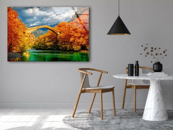 Serene Nature Escape – Vibrant Fall Colors and a Historic Bridge
