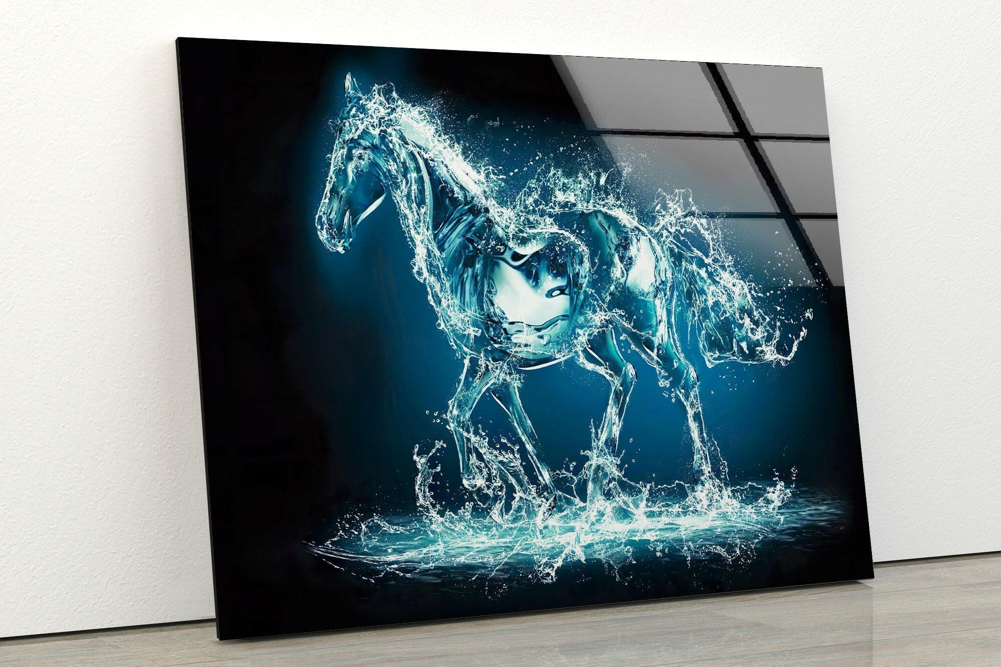 Water Splash Horse Tempered Glass Wall Art