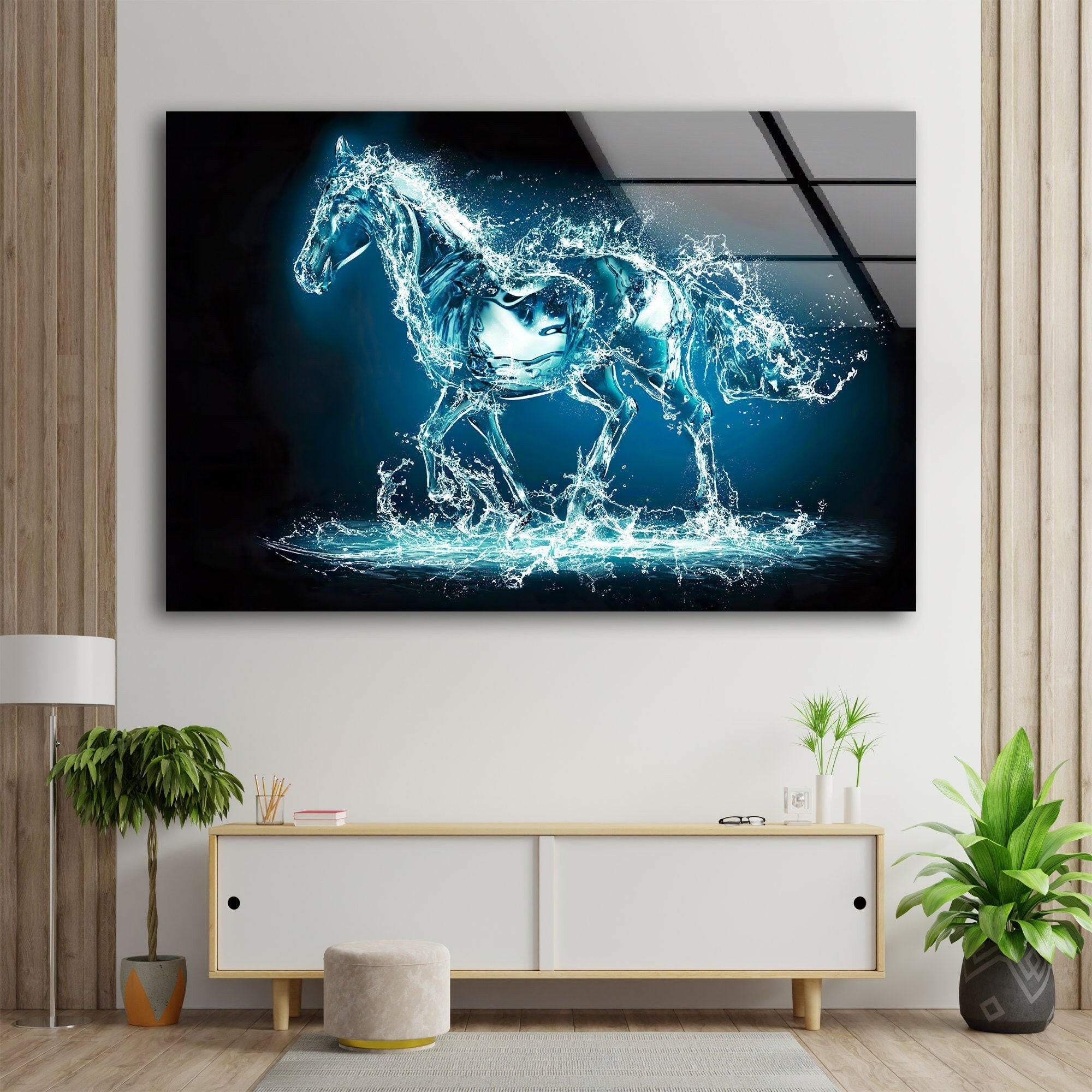 Water Splash Horse Tempered Glass Wall Art