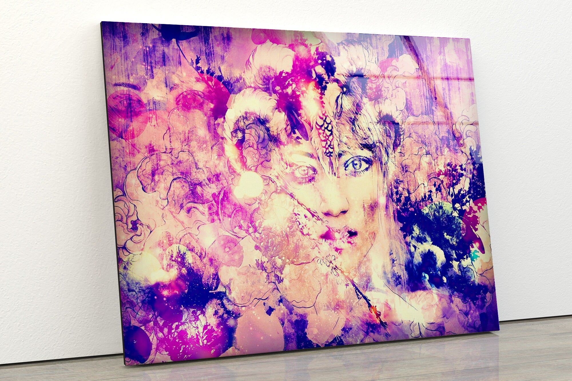 Abstract Woman Painting Tempered Glass Wall Art