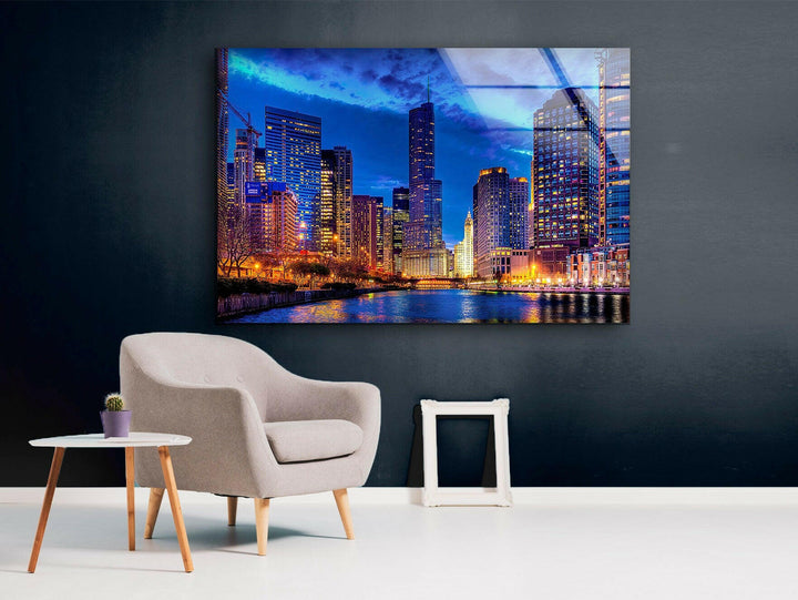 Chicago City View Glass Wall Art, glass pictures for Wall, glass prints wall art