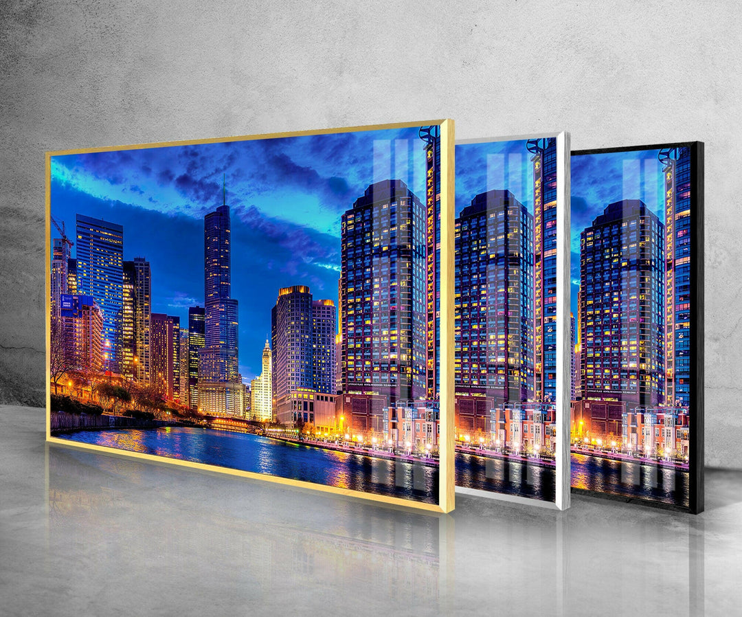 Chicago City View Glass Wall Art, custom glass photo prints, large glass prints
