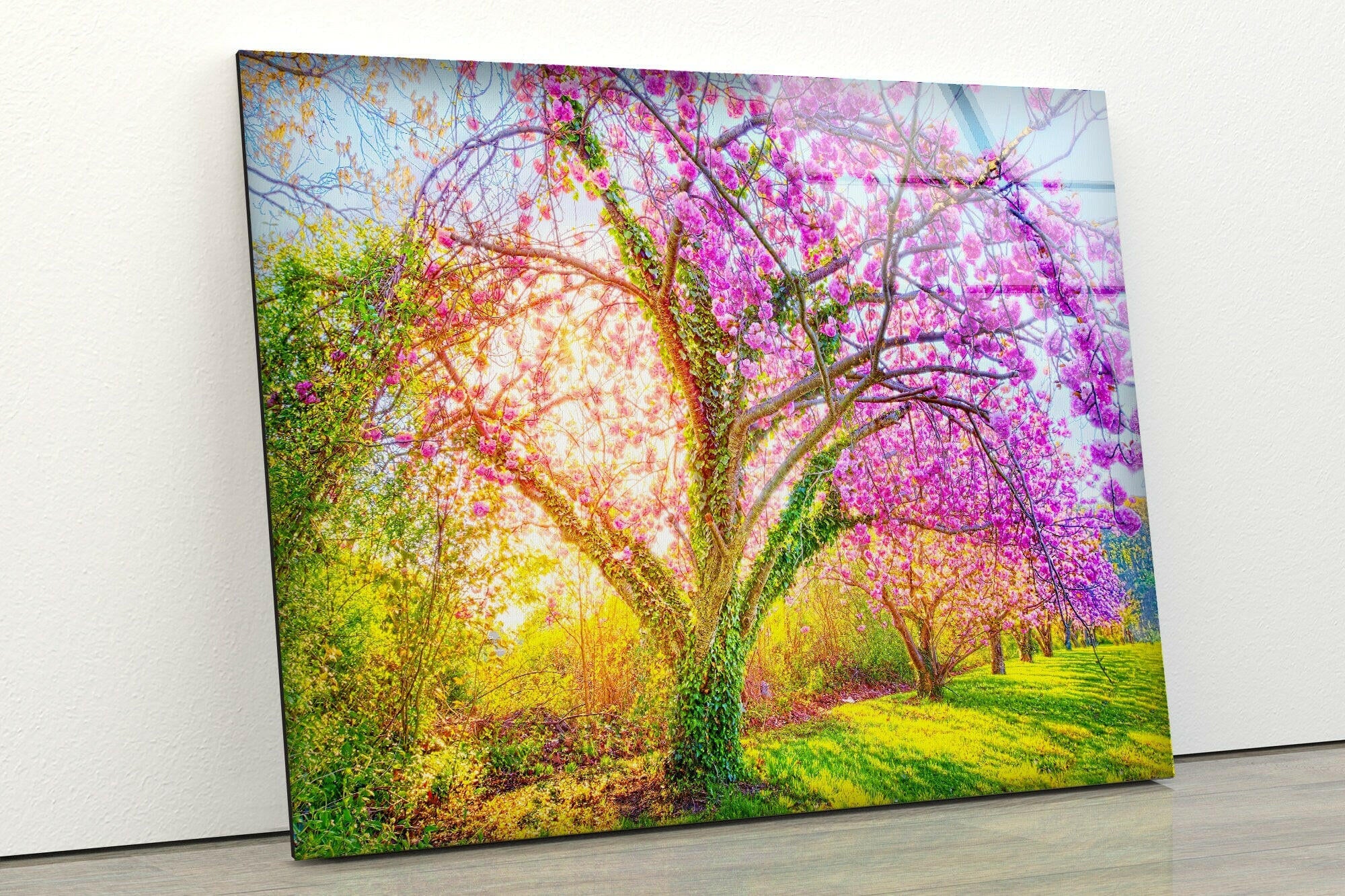 Pink Tree Forest Tempered Glass Wall Art