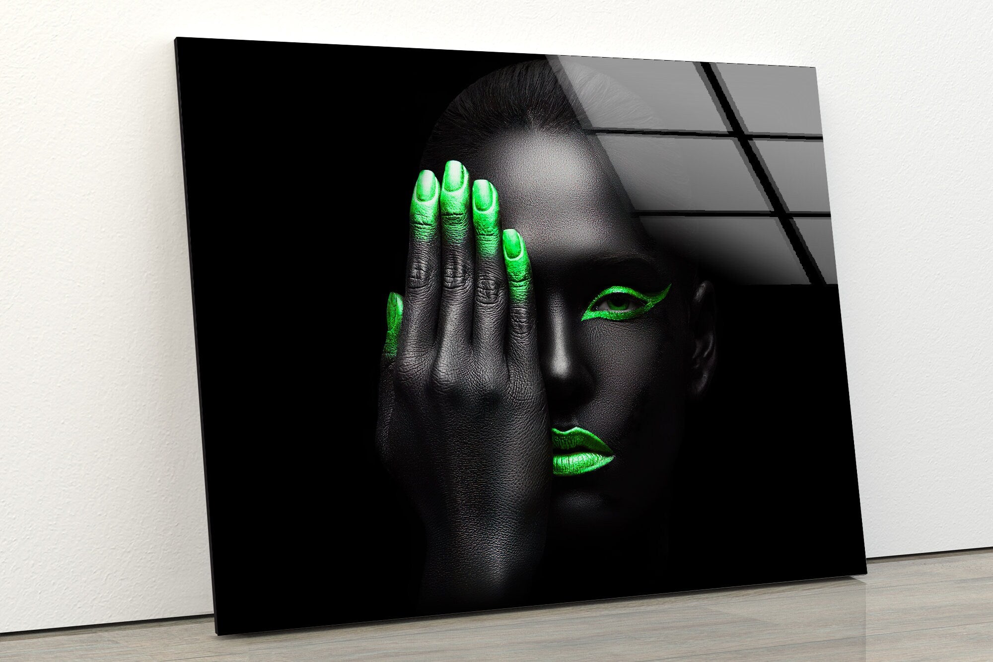 Neon Woman Face Tempered Glass Wall Art