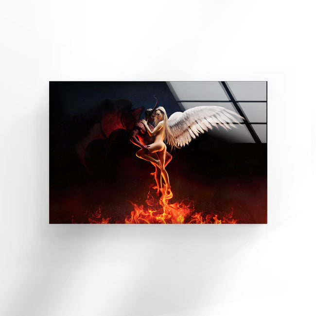 Angel and Devil Tempered Glass Wall Art