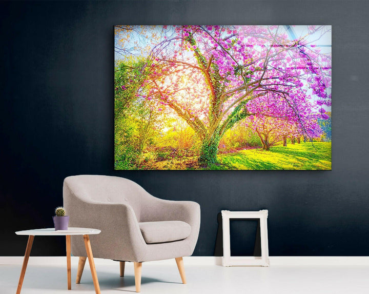Cherry Blossom Glass Wall Art print on glass, glass printed photos