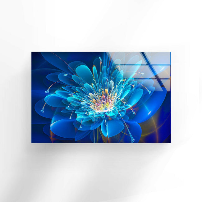 Abstract Blue Floral Tempered Glass Wall Art