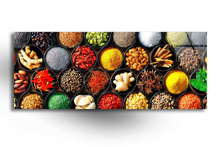 Various Spices Kitchen Glass Wall Art, large glass photo prints, glass wall photos