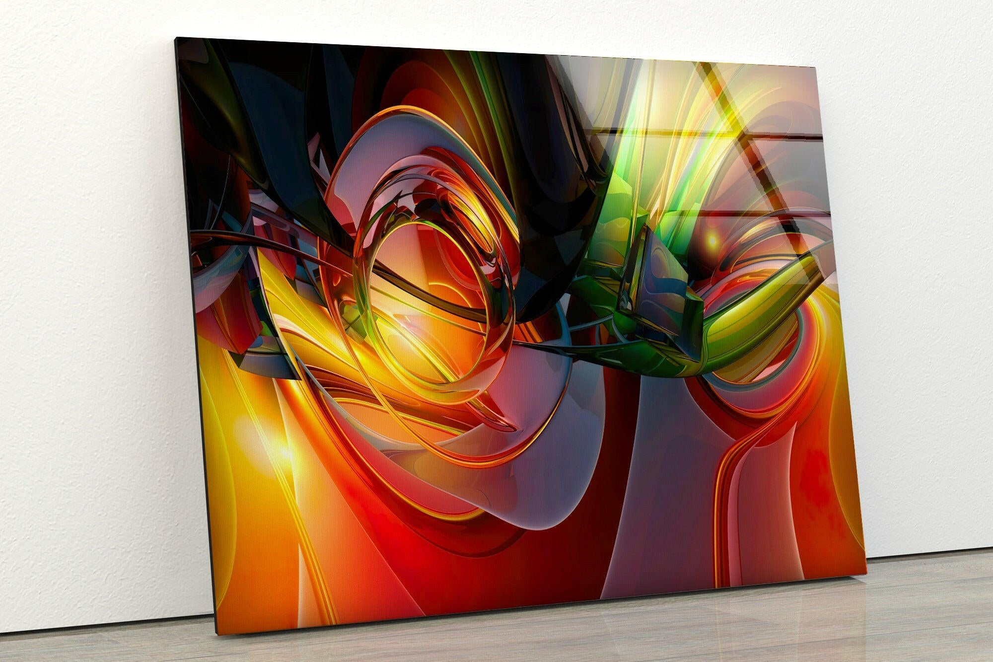 Red and Green Abstract Tempered Glass Wall Art