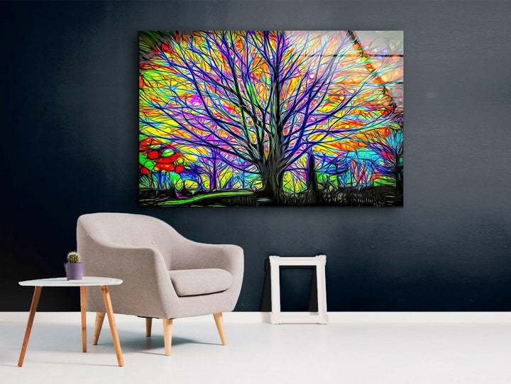 Farbenfrohe Wandkunst aus Glas mit Lebensbaummotiv