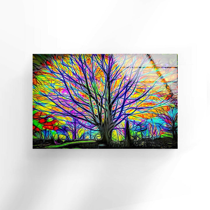 Farbenfrohe Wandkunst aus Glas mit Lebensbaummotiv