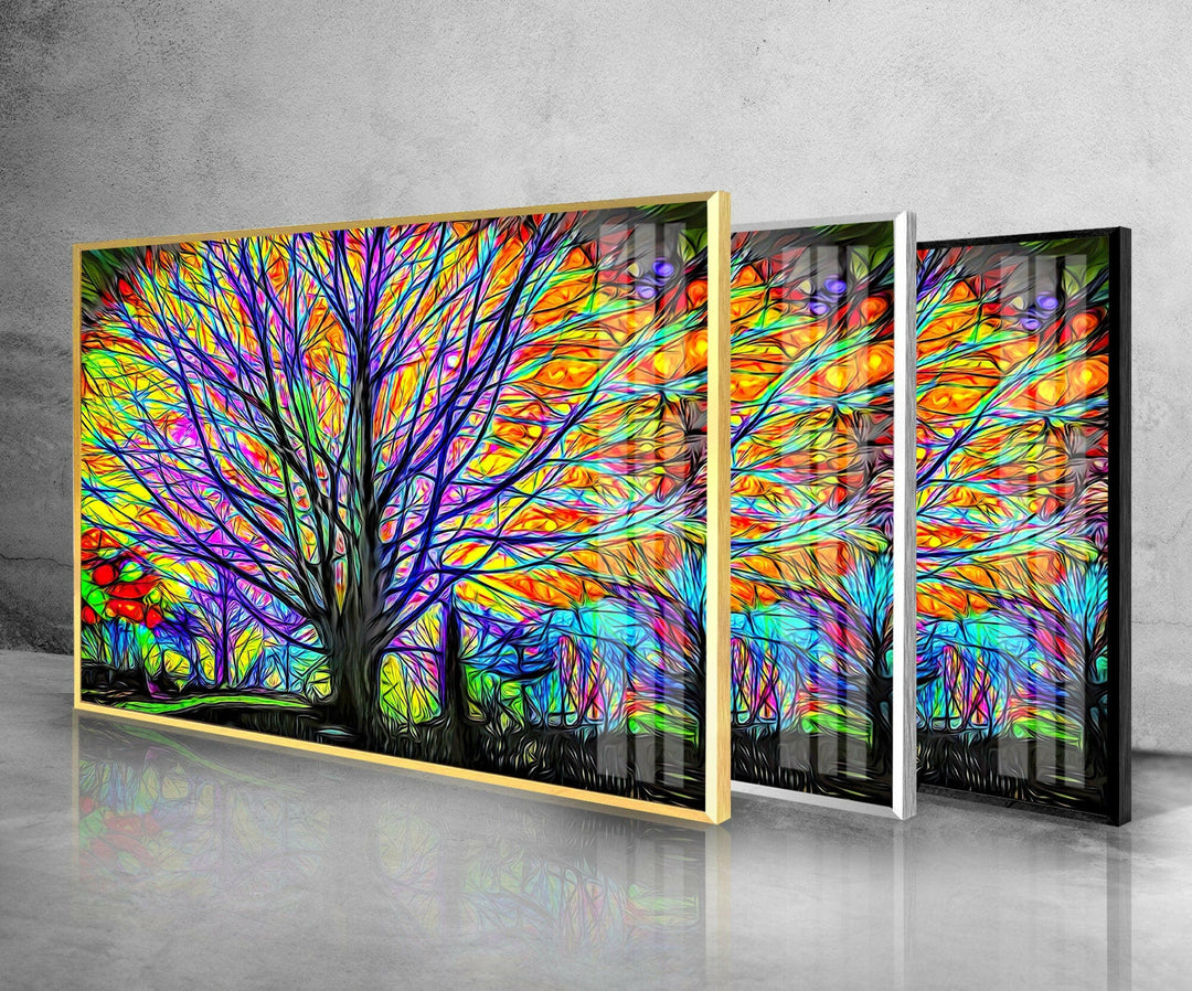 Farbenfrohe Wandkunst aus Glas mit Lebensbaummotiv