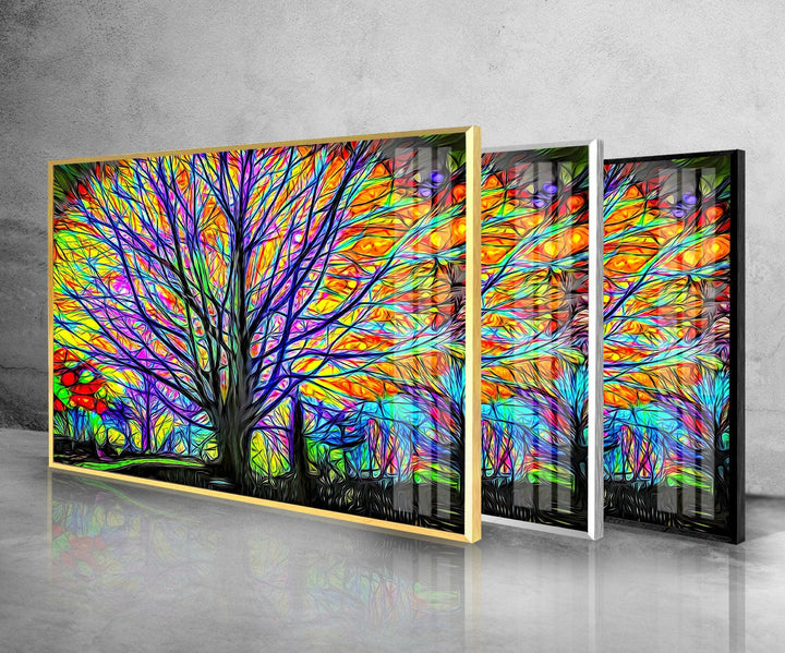 Farbenfrohe Wandkunst aus Glas mit Lebensbaummotiv