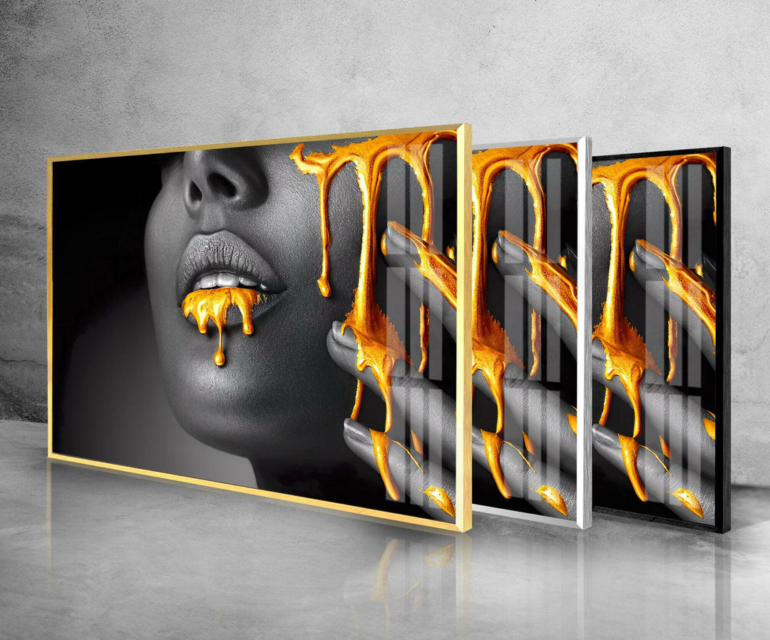 Black Woman Face Gold Liquid Glass Wall Art, picture on glass wall art, photos printed on glass