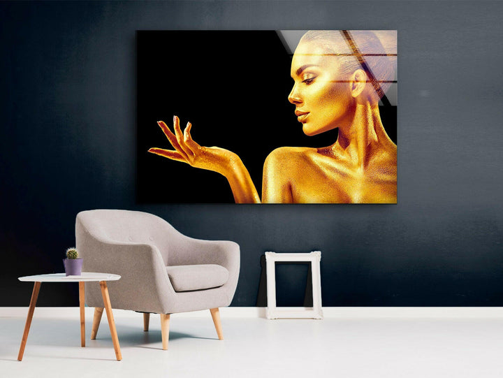 Gold Glitter Woman Tempered Glass Wall Art - MyPhotoStation