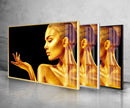 Gold Glitter Woman Tempered Glass Wall Art