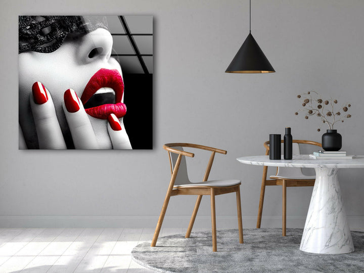 Red Lips Woman Cool Wall Artwork & Glass Print Art
