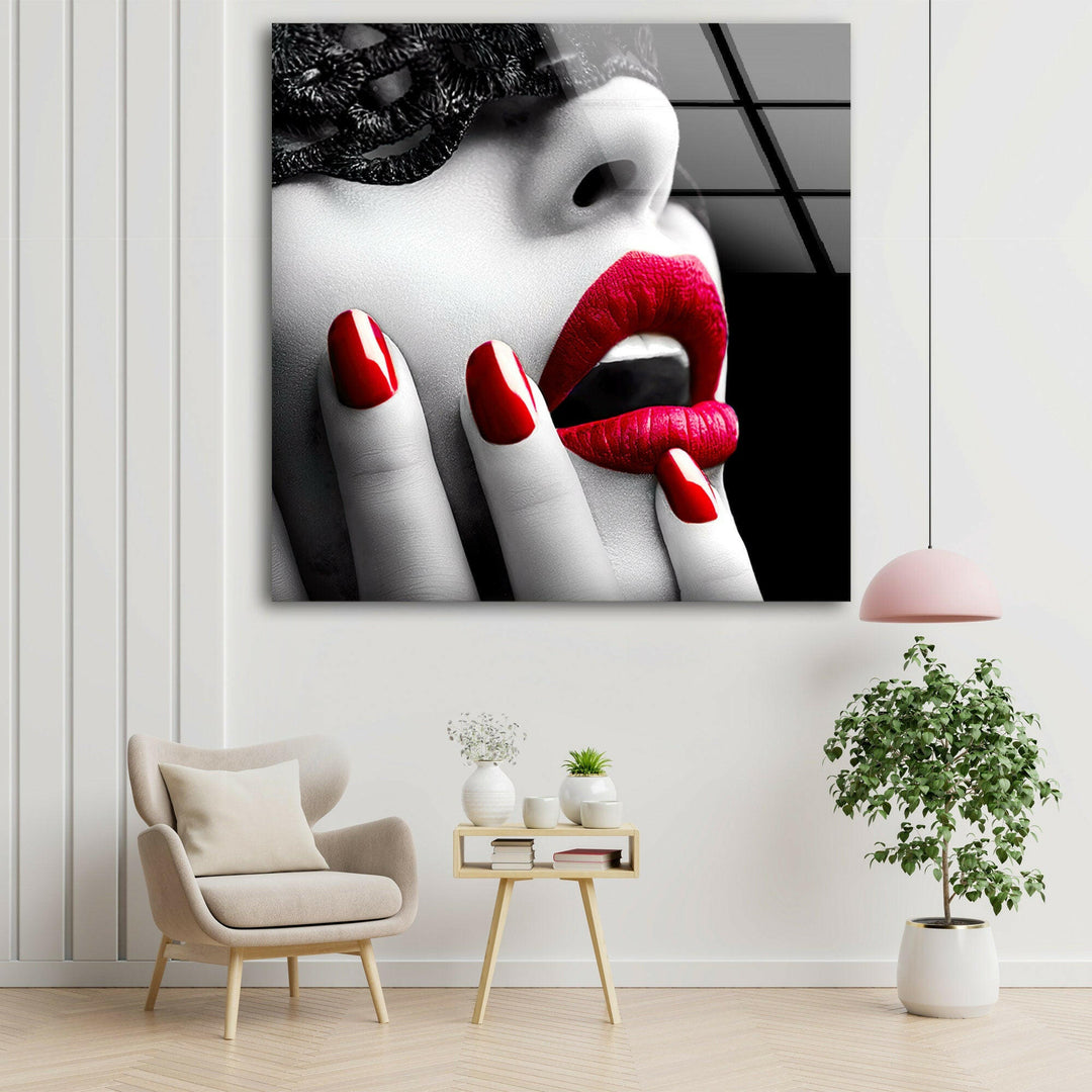 Red Lips Woman Tempered Glass Art & Cool Abstract