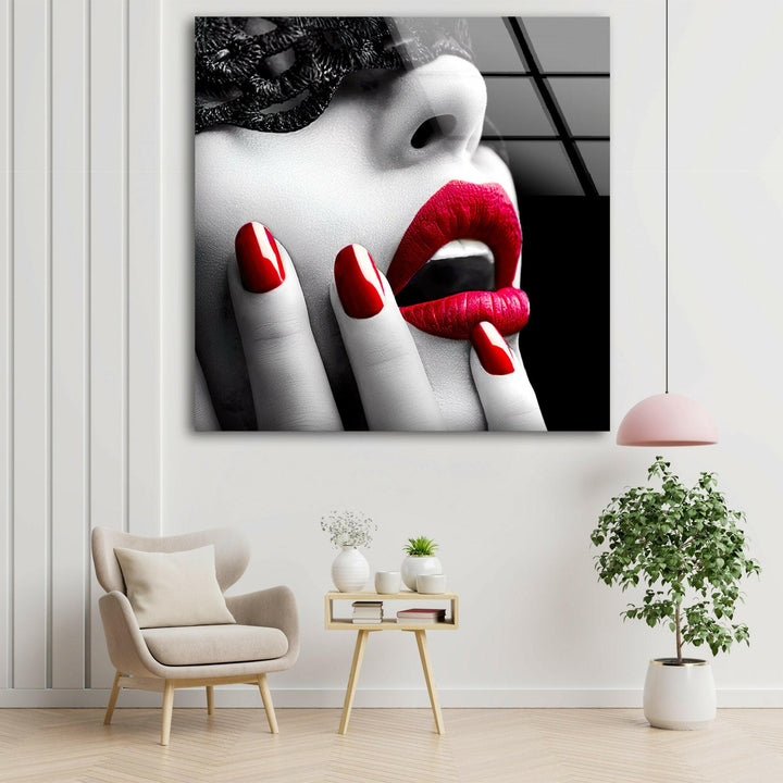 Red Lips Woman Tempered Glass Art & Cool Abstract