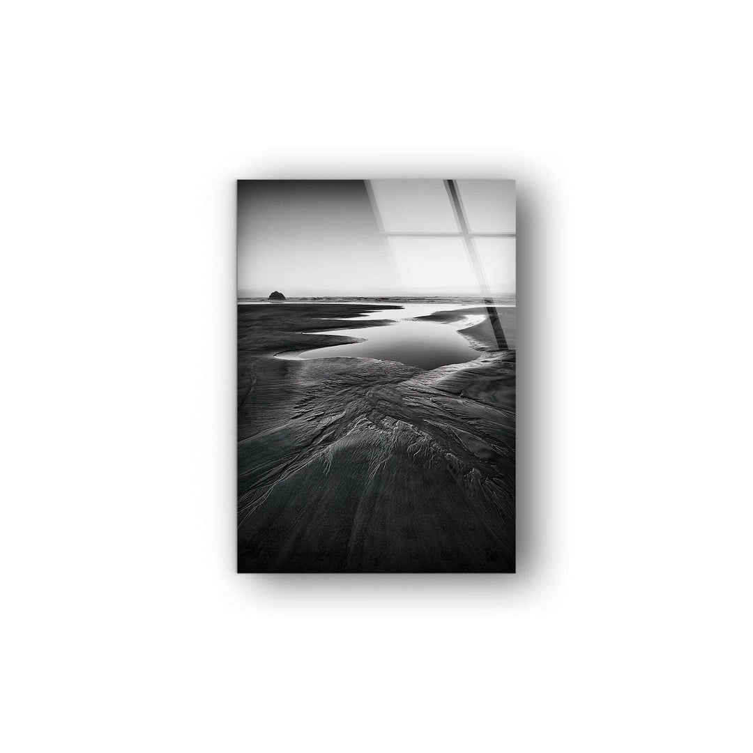 Black and white landscape art with soft waves and a peaceful shoreline – the perfect focal point for any room.
