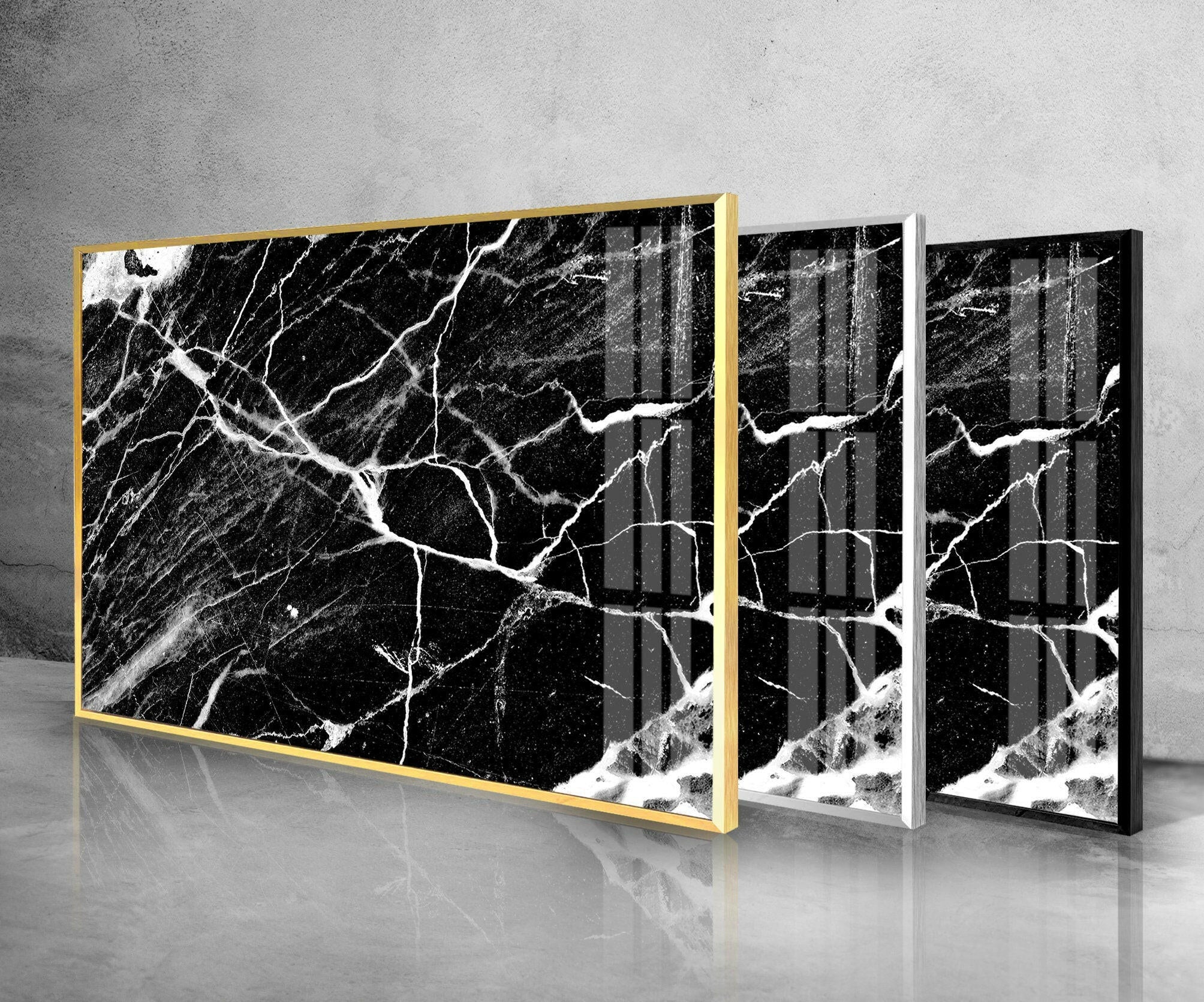 Black Marble Abstract Tempered Glass Wall Art