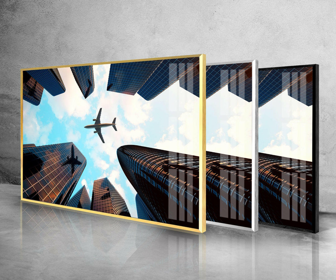 City Photo and Plane Glass Wall Art, photo print on glass, prints on glass wall art