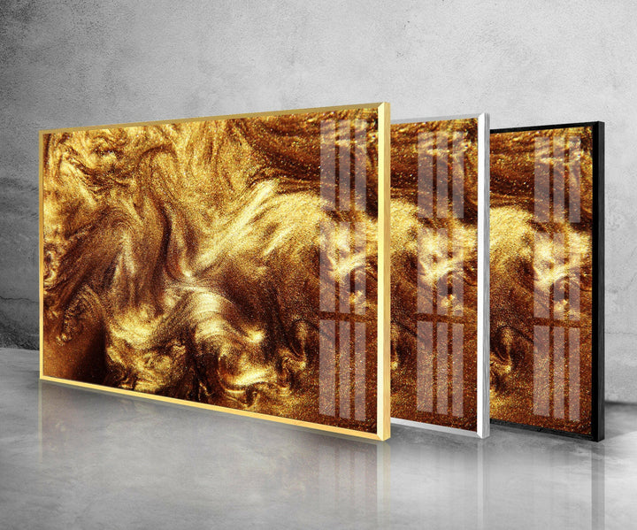 Gold Alcohol ink framed Glass Wall Art