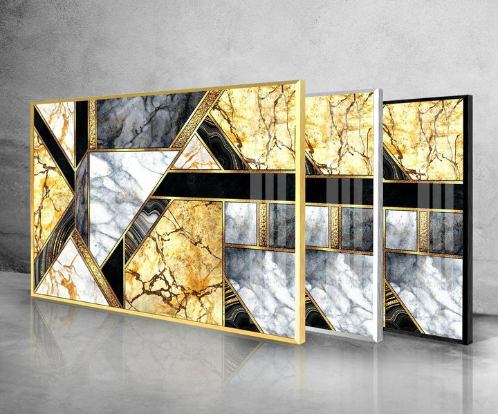 Golden abstract Marble framed Glass Wall Art