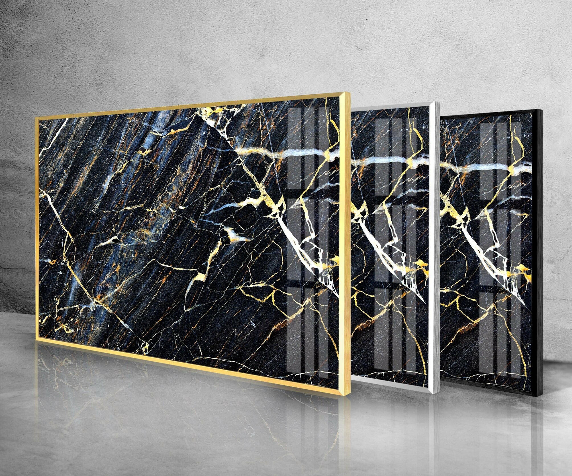 Black Marble Patterned Tempered Glass Wall Art
