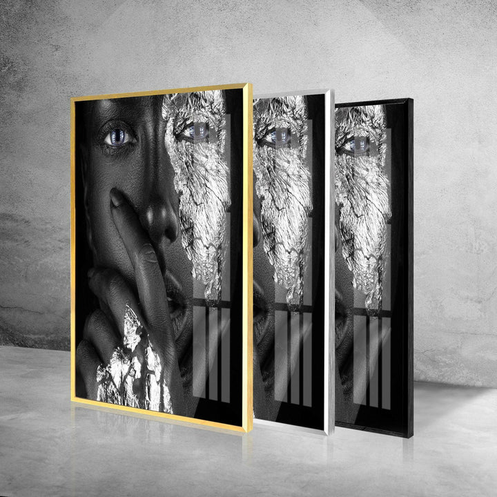 Silberne afrikanische Frau aus Glas als Wanddekoration