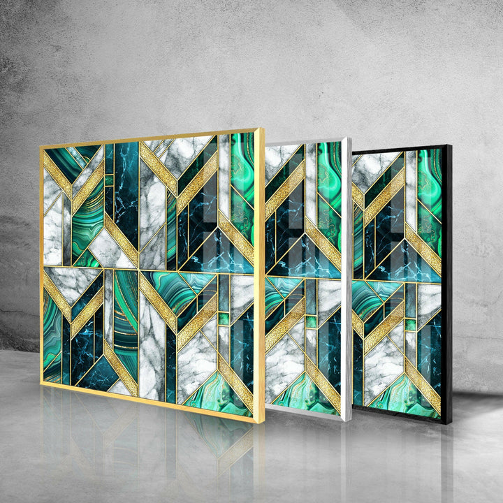 Grün-weißer Marmor Art Deco Glaswandkunst