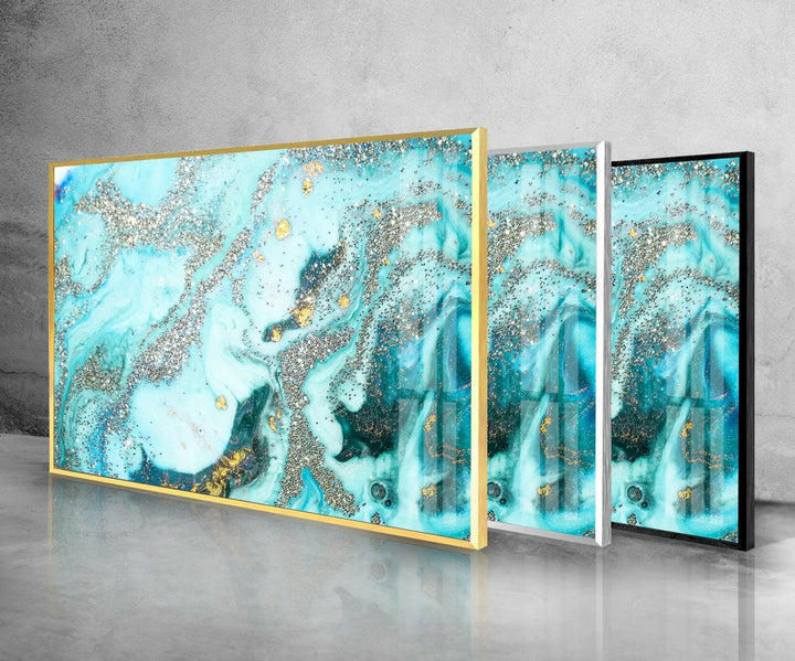 Blue Silver Decor Tempered Glass Wall Art - MyPhotoStation