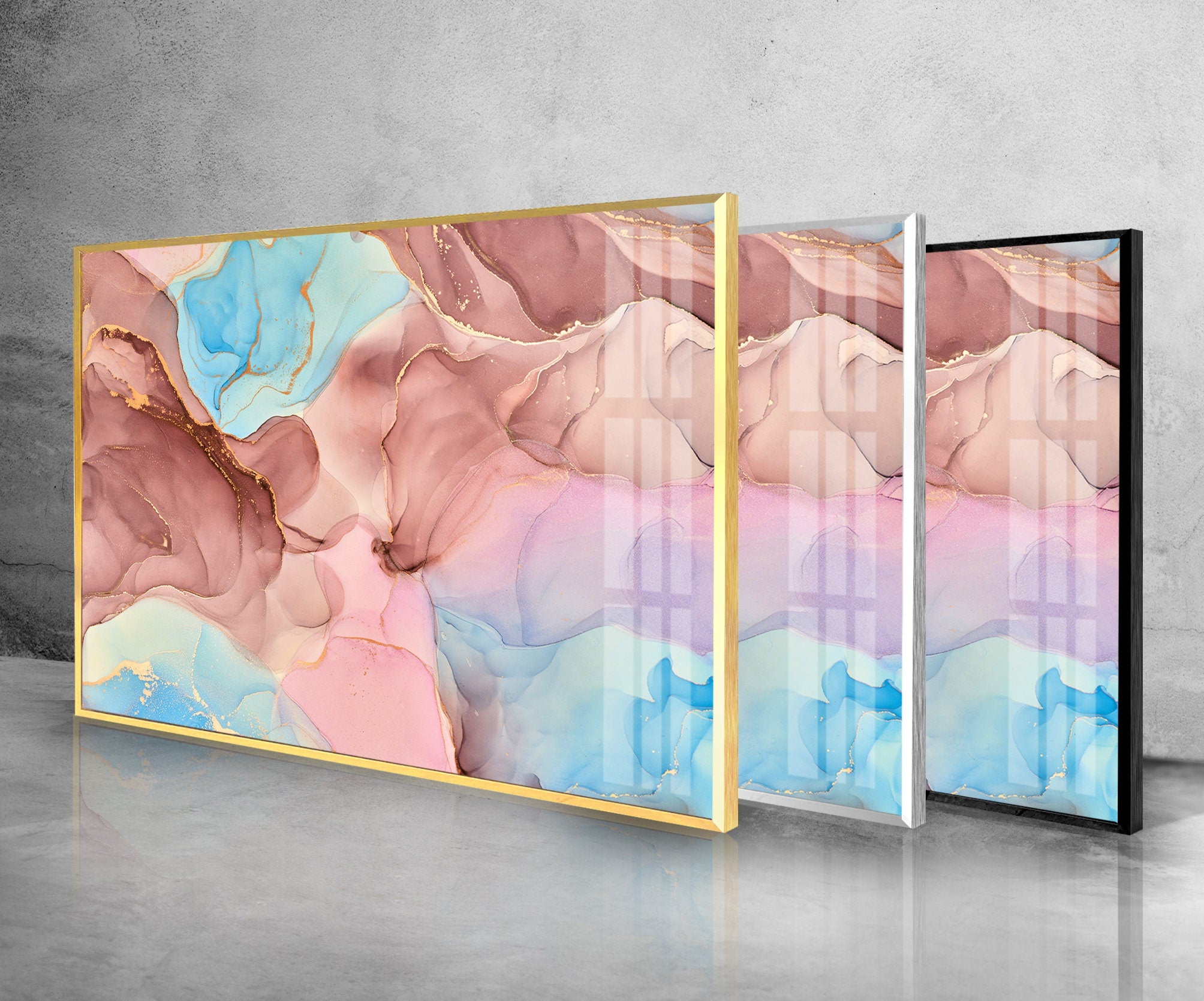 Alcohol Ink Abstract Marble Tempered Glass Wall Art